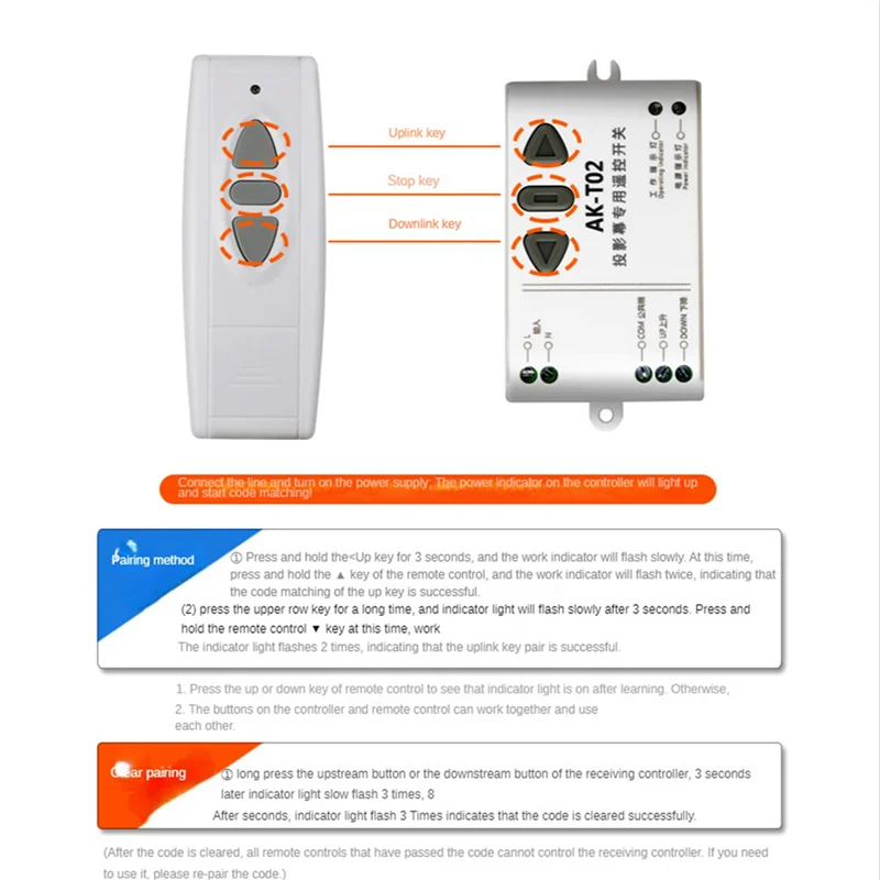 FFYY-2X AC85-250V موتور مفتاح بالتحكم عن بعد شاشة الإسقاط 433 يصل إلى أسفل توقف إلى الأمام عكس توقف