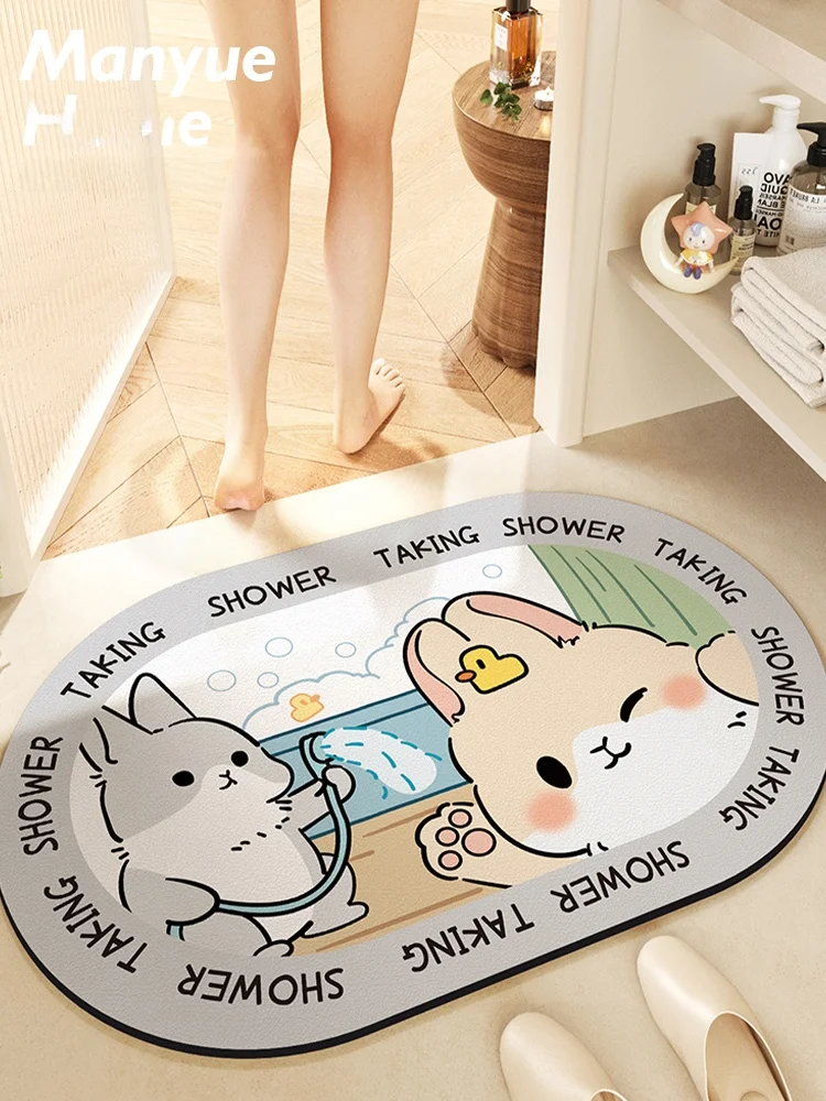 

Absorbent Batoom Mat Rabbit aped Non-Slip Door Mat Toilet Carpet Home Use Floor Rug Easy to Clean hine Woven Cartoon P...