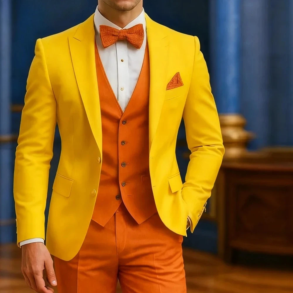 

Yellow Men's Suits 3 Piece Single Breasted Formal Business Suit Set for Wedding Suit XS-5XL
