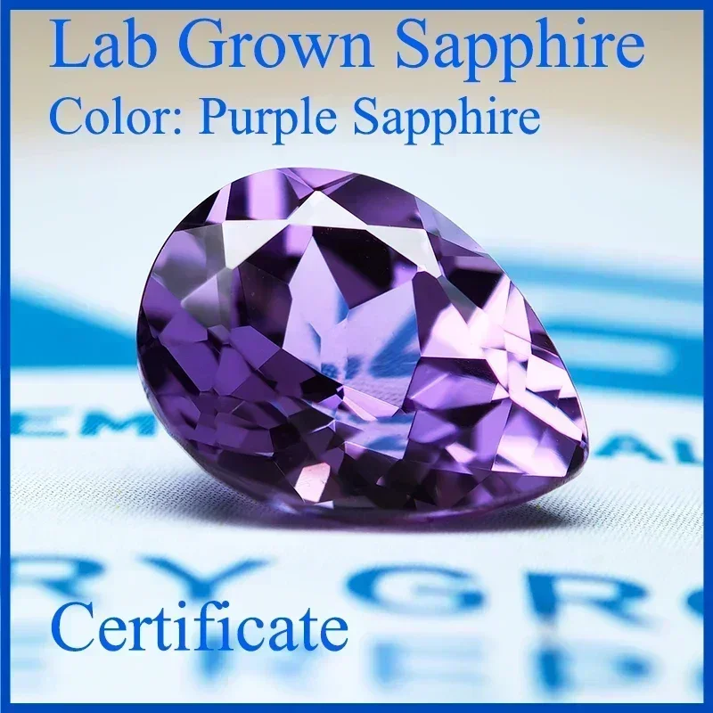 

Lab Grown Sapphire Pear shaped Purple Sapphire VVS1 Top Quality Charm Beads for Diy Jewelry Making Selectable AGL Certificate