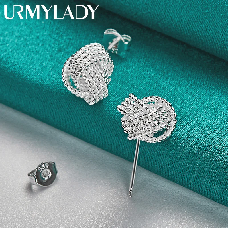 

URMYLADY 925 Sterling Silver Tie a Knot Stud Earrings For Women Fashion Wedding Engagement Charm Jewelry