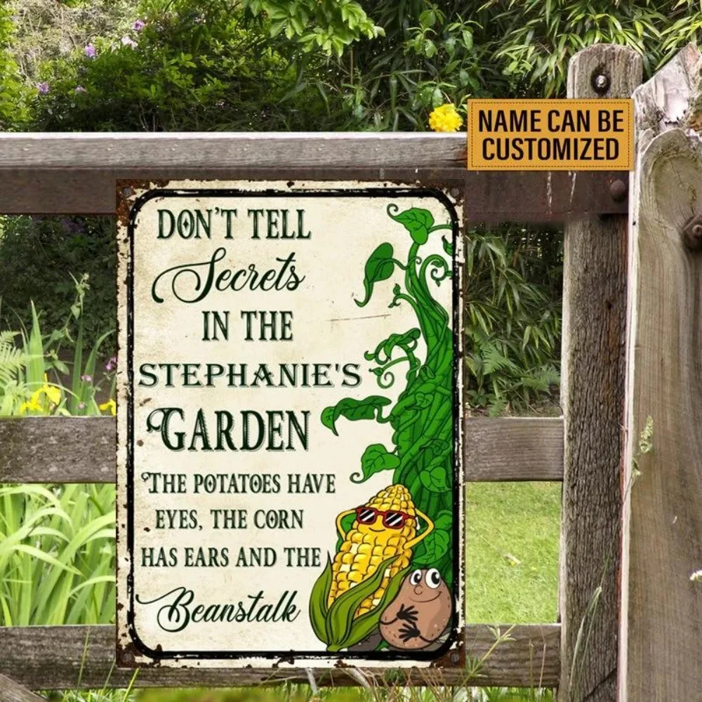 CIFbuy [2D Flat] 1pc Custom Funny Garden Metal Plaque, Personalized Name Cartoon Corn Potato Beanstalk Wall Ornament (Only For D