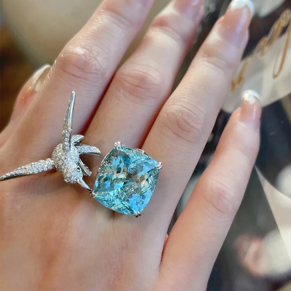 

Кольца в форме чайки, женские сверкающие бриллианты, топаз, драгоценные камни, кольца на палец, стерлинговое серебро 925, бижутерия, модные украшения знаменитостей