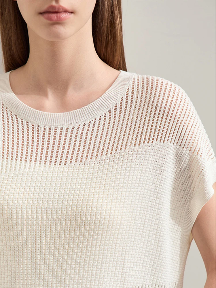 Amii Minimalismus 2024 Sommer Neue Wolle Stricken Pullover Frauen Lose Durchsichtige Oansatz Hohl Gehäkelte Raglanärmel Tops 12422162