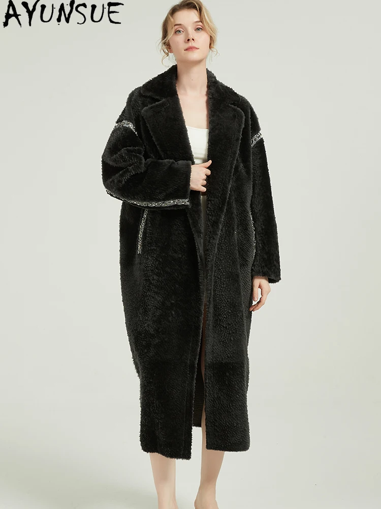 AYUNSUE Real Fur Coats Long Style Natural Sheepskin Fur Coat Women Winter Clothes Genuine Leather Jacket for Woman Print 2025