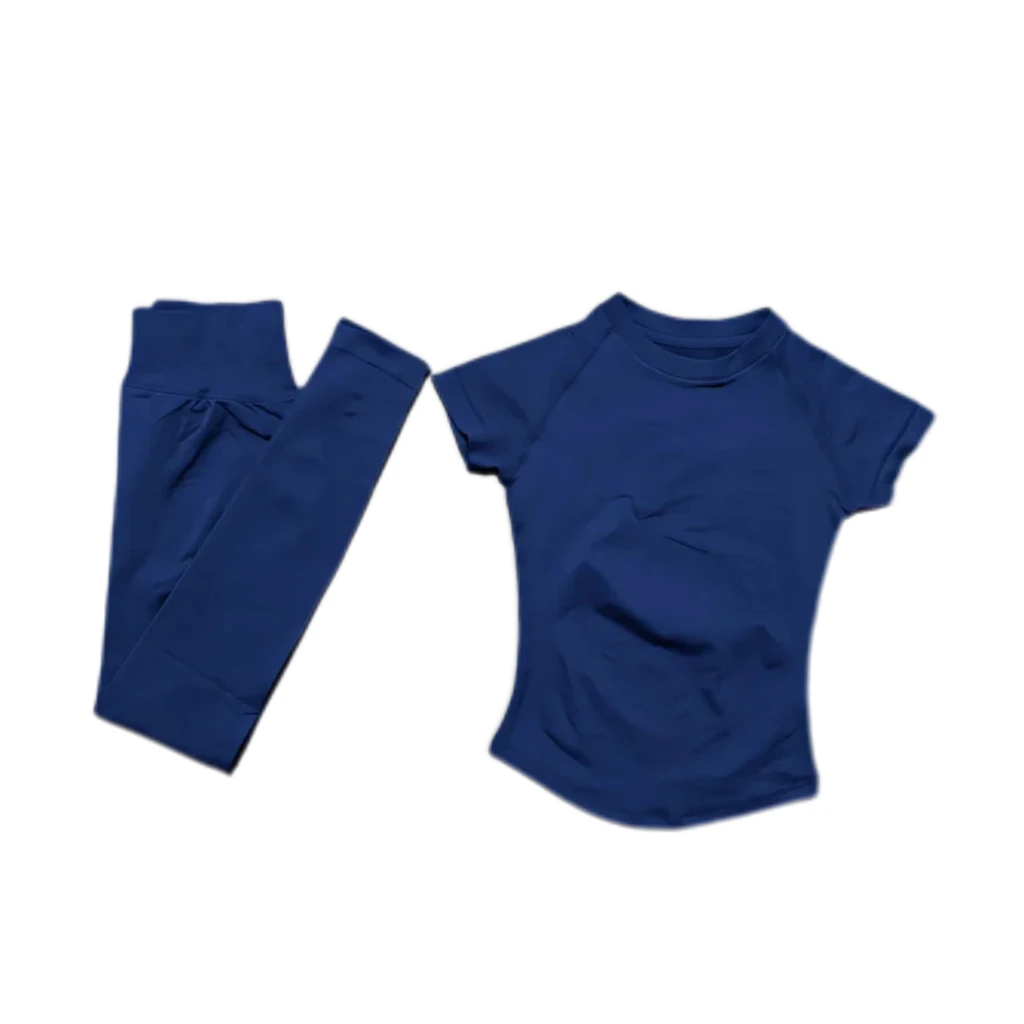2-delige damesset in effen kleur Zomer Casual T-shirt met korte mouwen Hoge taille Lange broek Zacht ademend trainingspak Dagelijkse outfit - afbeelding 2