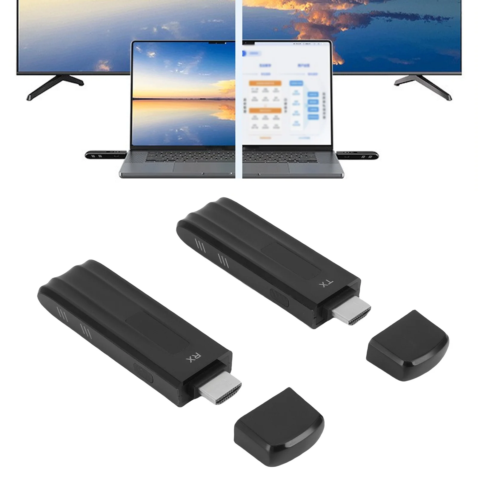 เครื่องขยายสัญญาณไร้สาย HD เครื่องส่งและรับสัญญาณแบบพกพา ถอดรหัส 4K รองรับการส่งออก 1080P เสียบใช้งานได้ทันที พร้อมหน้าจอ LED สำหรับโปรเจคเตอร์