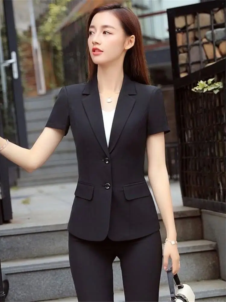 Women's Short Sleeve Thin Formal Suit Professional Workwear Summer New Fashion Elegant Interview Dress Hotel Uniform