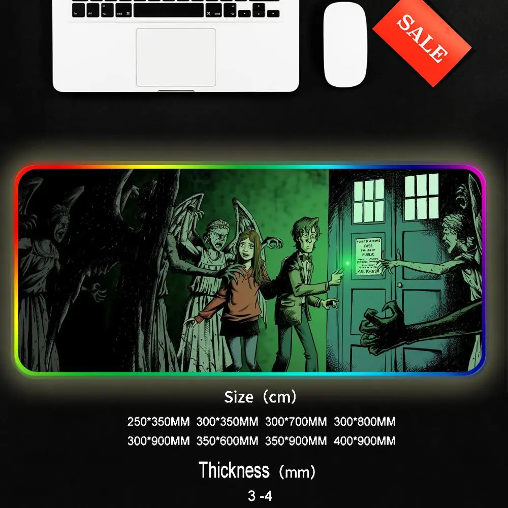 TV D-Doctor Who Mouse Pad RGB Gaming Mousepad Big LED Pad PC Desk Mat Luminous Mouse Pad Large Keyboard Mats Table Rug