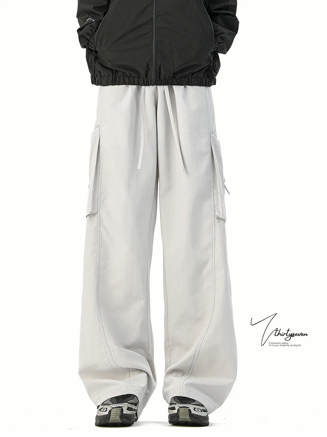 

V37 American High Street Thin ket Work Pants Men Outdoor High Sensation Cool Casual Versatile Wide Leg Long Pants