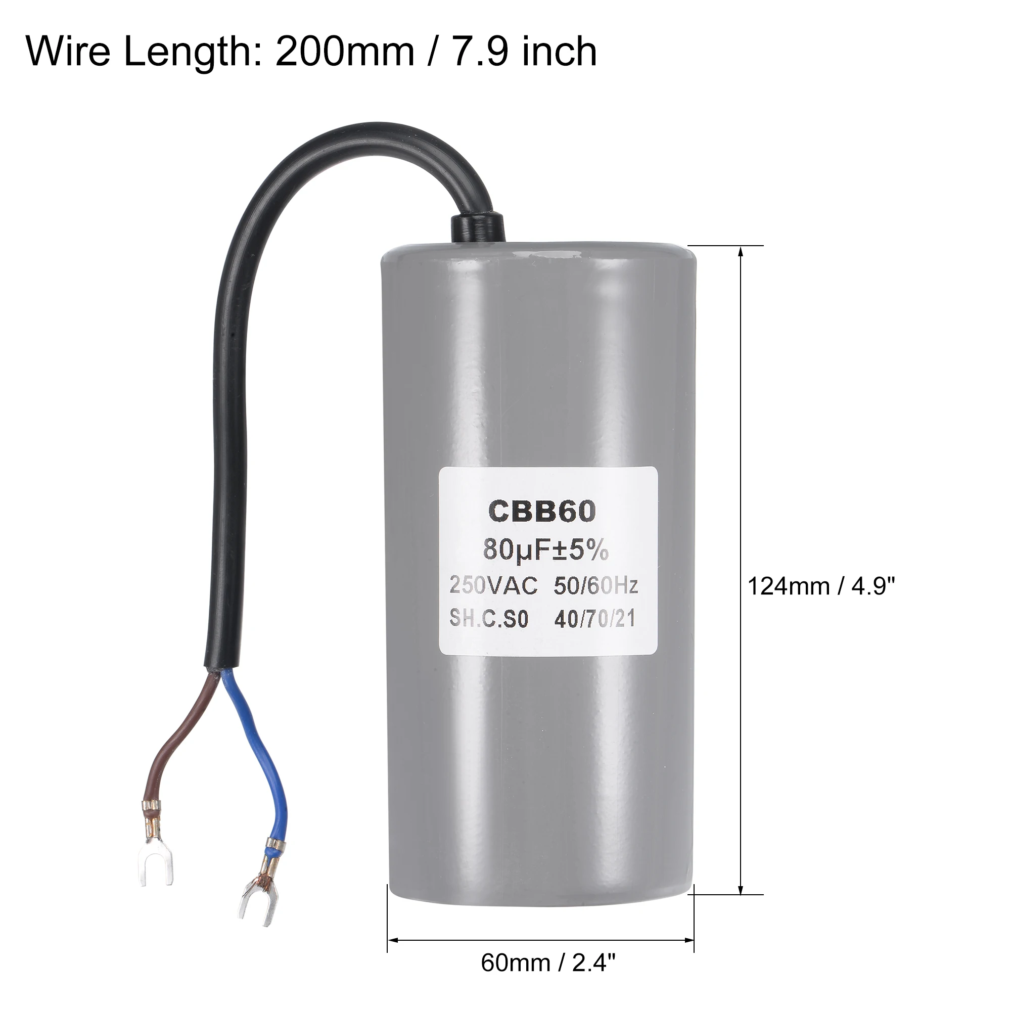 CBB60 Motor Run Capacitor AC 250V 30/35/40/45/50/60/70/80uF 50/60Hz Cylinder Motor Running Capacitor with Terminal for Generator