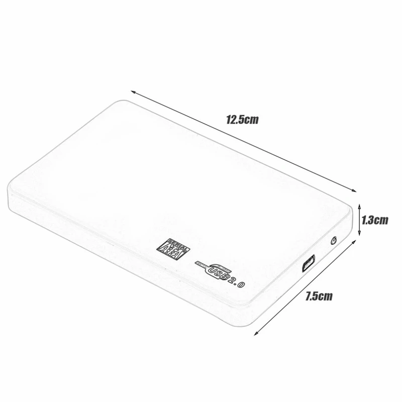 Caixa de disco rígido externo com cabo USB, disco rígido Case, SATA HDD Enclosure, USB 2.0, 2.5"