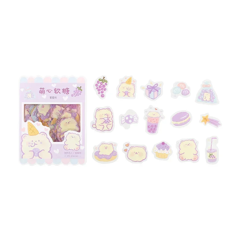 45pcs Kawaii Cute Stickers Korean Stationery Cartoon Stickers Bullet Journaling Decoration Diary Album Stickers Waterproof