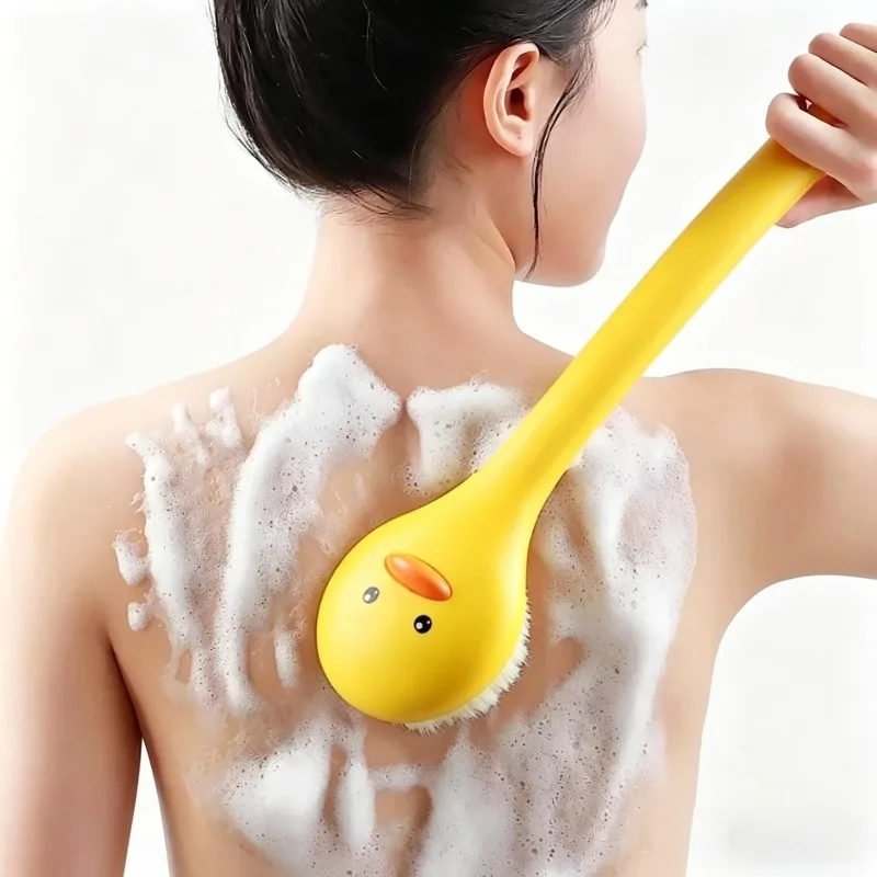 Household Yellow Duck Long Handle Soft Hair Shower Brush Hook Easy To Durable Plastic Structure Suitable for Back Hard-To- Areas