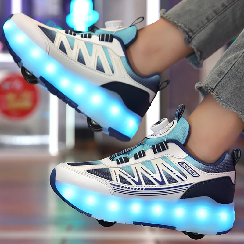 Zapatos Deportivos luminosos para niños y niñas, zapatillas informales de patinaje sobre ruedas con luz LED, carga USB