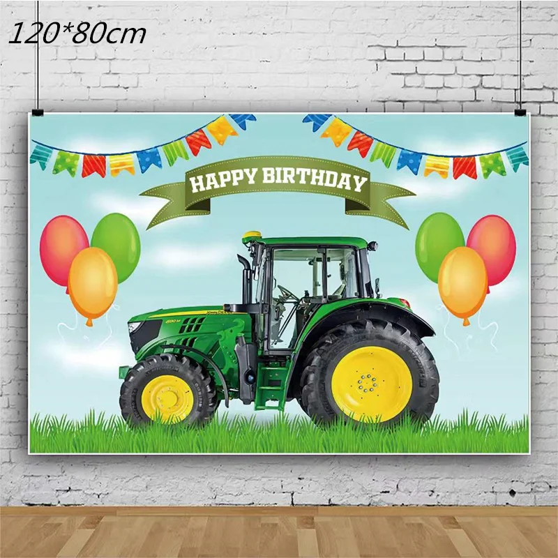 Grüner Bauernhof-Traktor, Mottoparty-Dekoration, Bagger, Fahrzeug, Geburtstag, Teller, Banner, Ballon, Cupcake-Topper, 1. 2, Partyzubehör – Detail 7