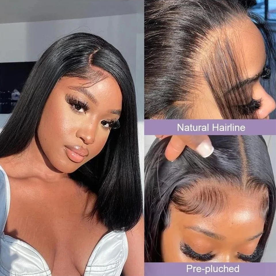 Bone Straight Bob Wig Lace Frontal Human Remy Hair Wigs For Black Women Short Bob Wig HD Lace Frontal Wig PrePlucked Human Hair