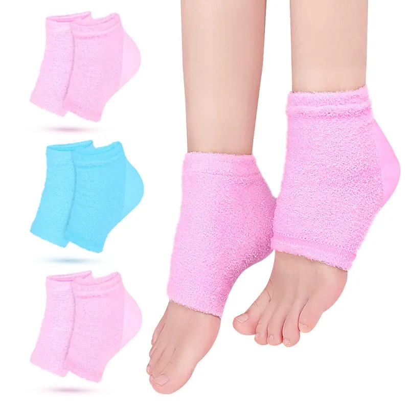 1Set Feather Yarn Foot Protection Cover Moisturizing Gel-Lined Heel Socks Relief Dry Cracked Spa Sock Skin Friendly Elastic Care view 2