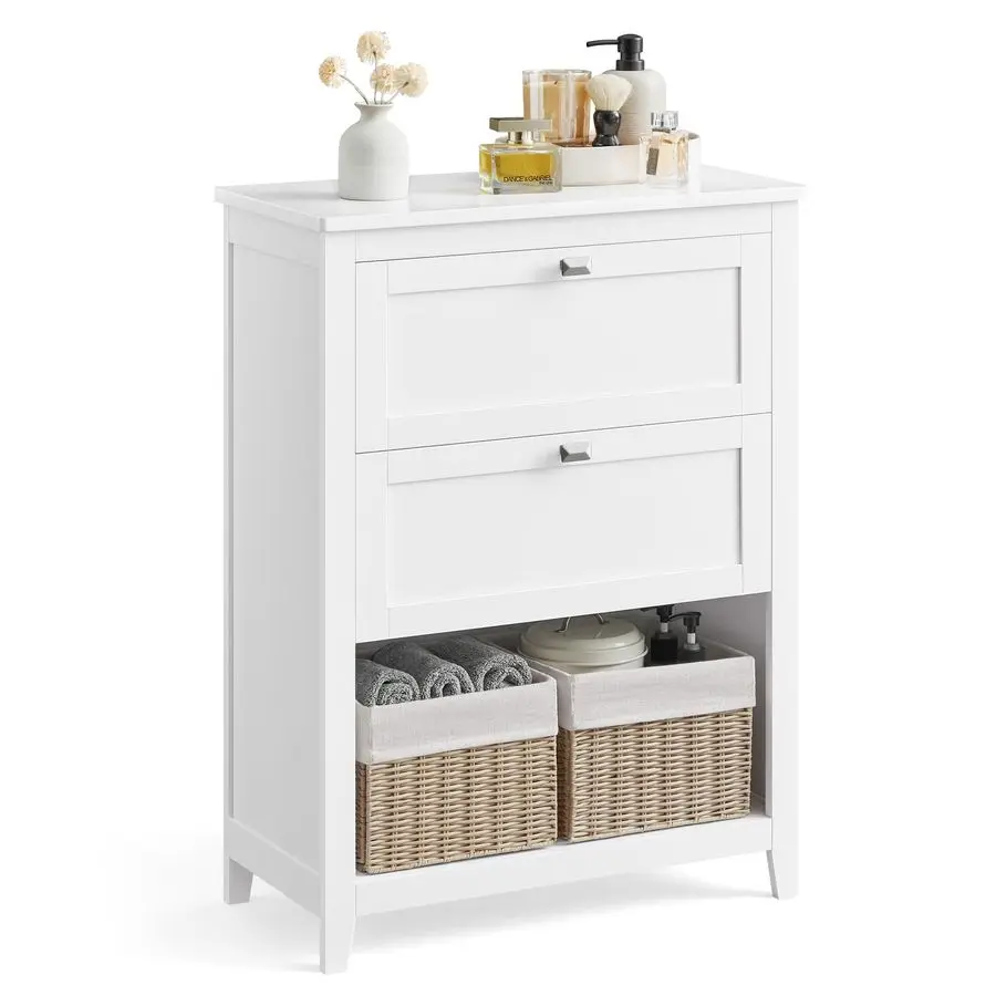 

Storage Cabinet, Freestanding Floor Cabinet, 2 Drawers with 1 Set of Adjustable Divider, 2 Baskets, Sideboard, 11.8 x 23.6 x 31
