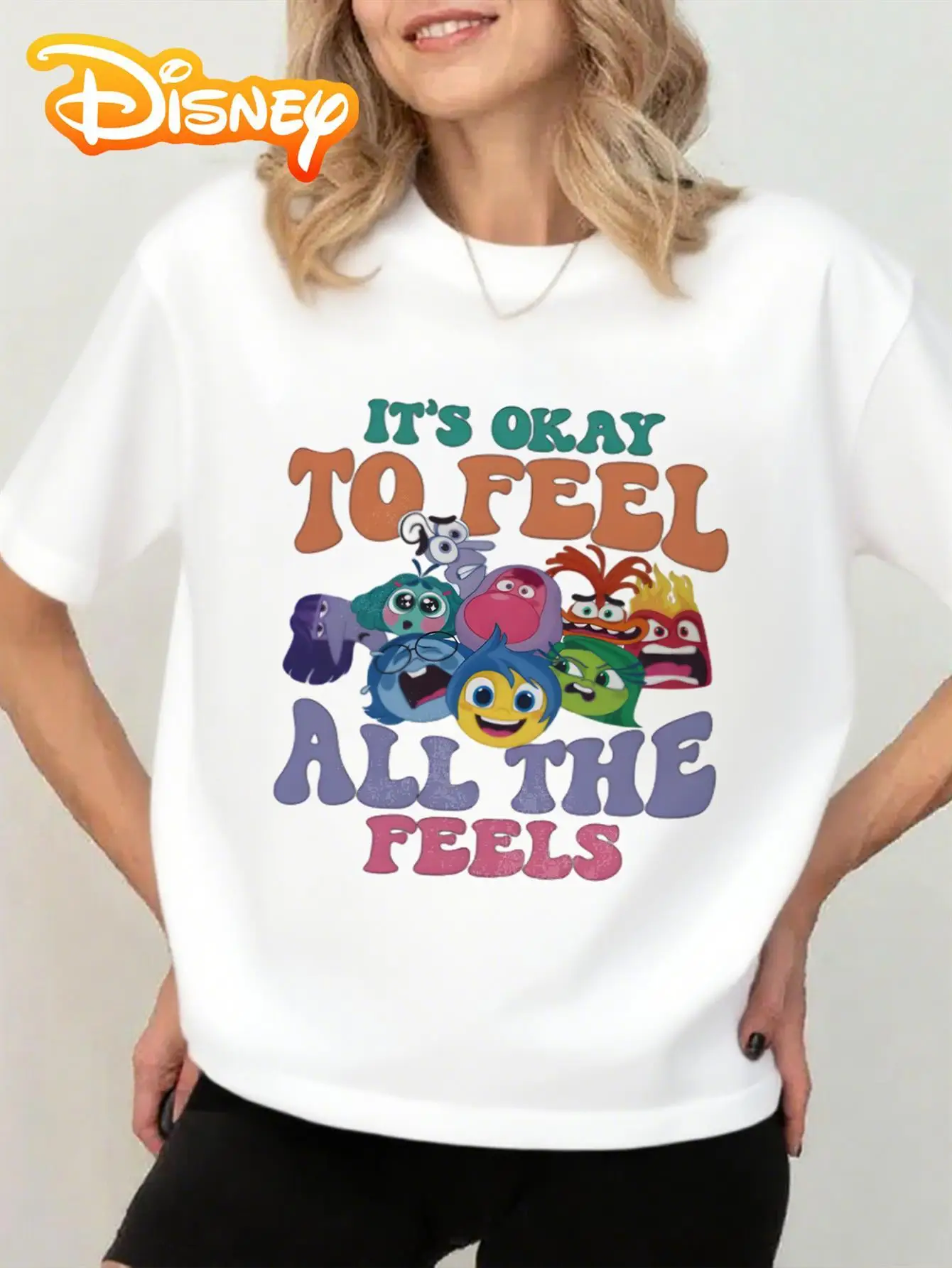 تي شيرت نسائي برسومات ديزني الرسمية - تي شيرت أبيض فضفاض مع سندريلا، لأرييل، بيل، ياسمين، صوفيا الأول #1