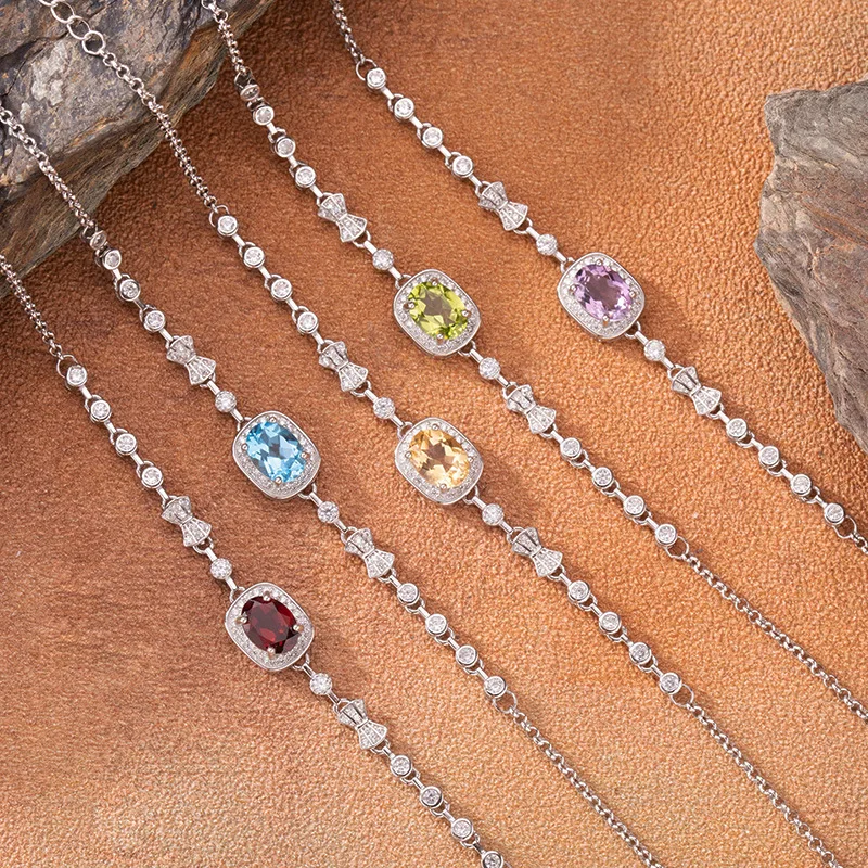 

Live New Natural Garnet Topaz Citrine Amethyst Bracelet for WomenS925Silver Color Jewelry Wholesale