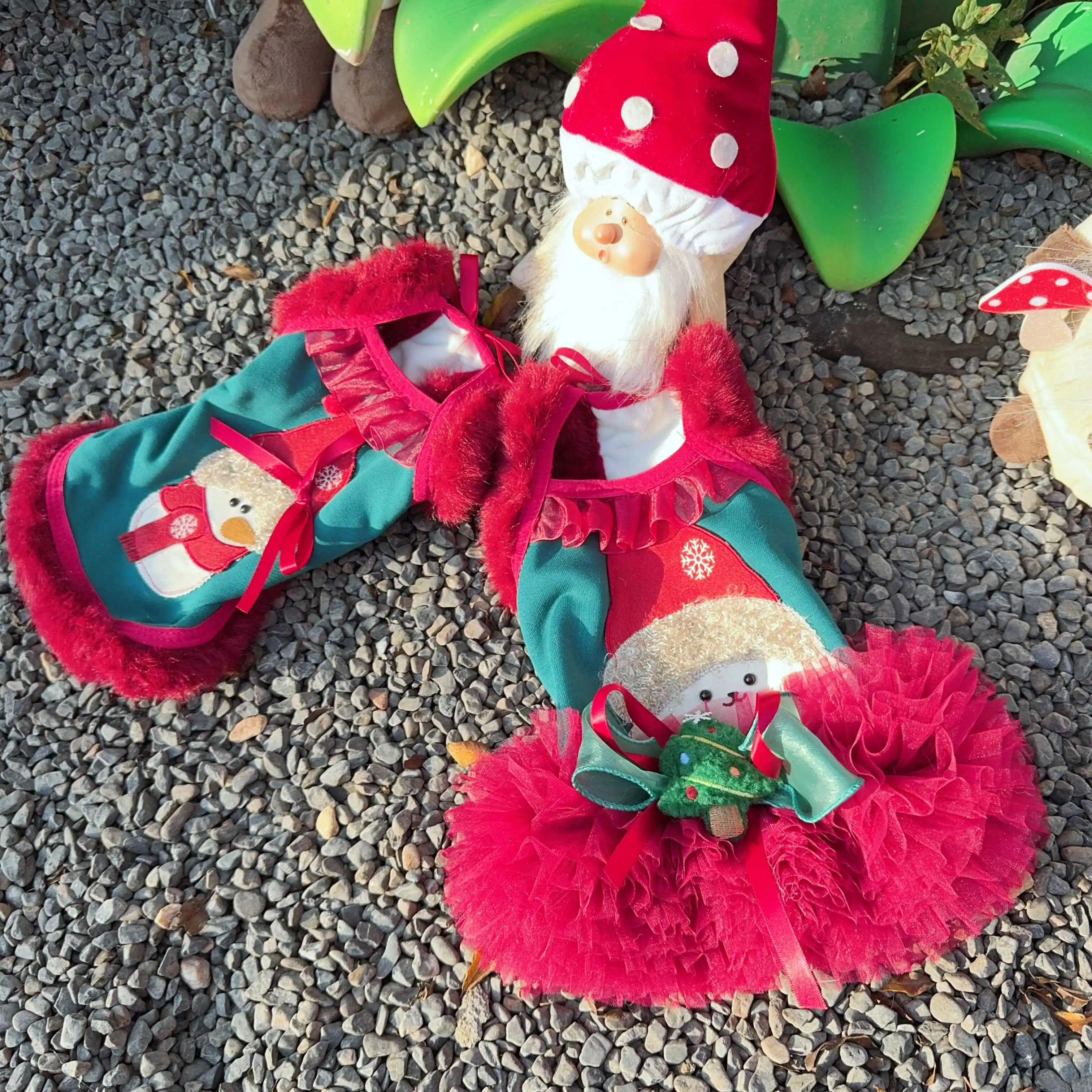 

Christmas Cat Dog Dress Handmade for Small Breeds.Festive Tutu Costume with Snowman Embroidery Bow Puppy Apparel cat clothes