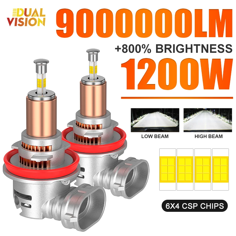 

2x H1 LED Turbo 360 Mini Размер H8 H11 LED 1200 Вт Супер яркий 6000K Canbus H4 9005 HB3 9006 HB4 Светодиодный налобный фонарь Мини-диодный фонарь