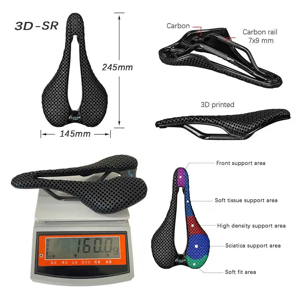 elitaone Carbon 3D Printed Bicycle Saddle 255x140/248x145mm Light Road MTB Mountain Racing Bike Seat Cushion Cycling Seating Acc