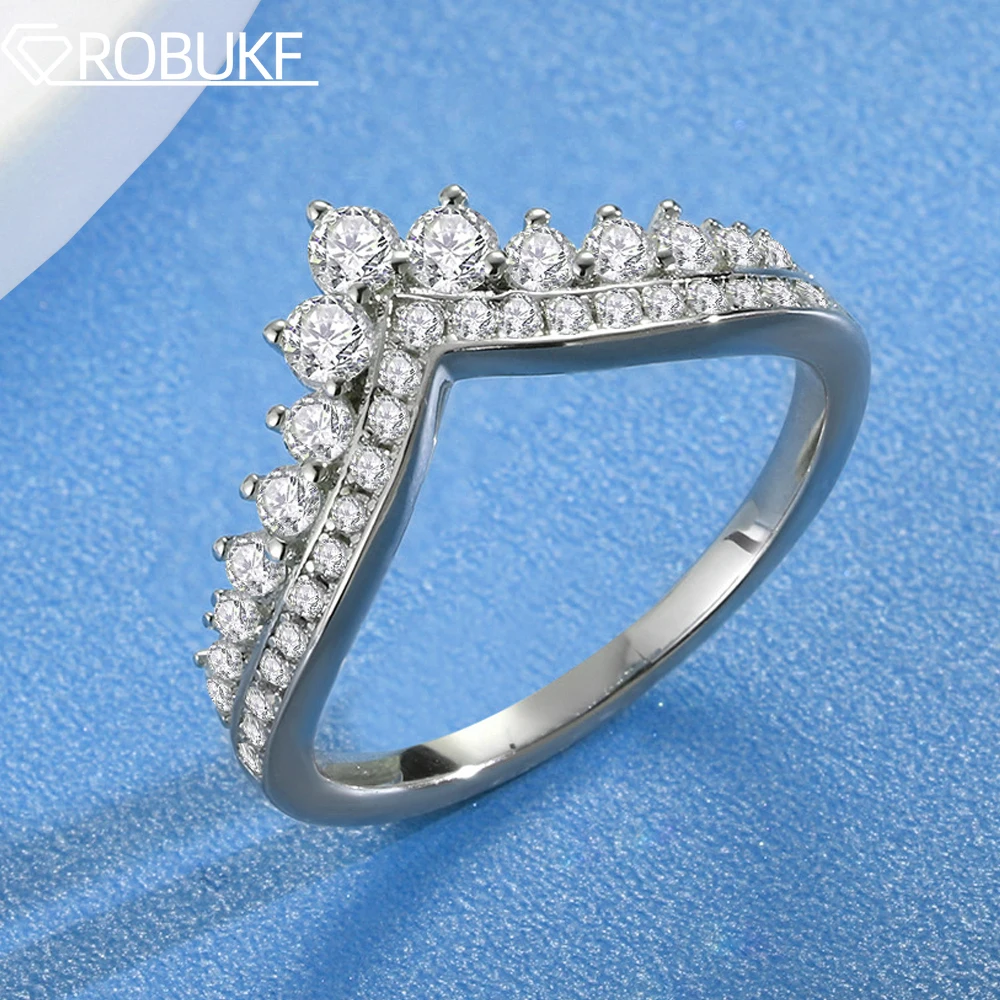 

S925 Silver Moissanite Engagement Rings For Women Lab Diamond V-shaped Princess Crown Wedding Band Bride Stackable Ring GRA