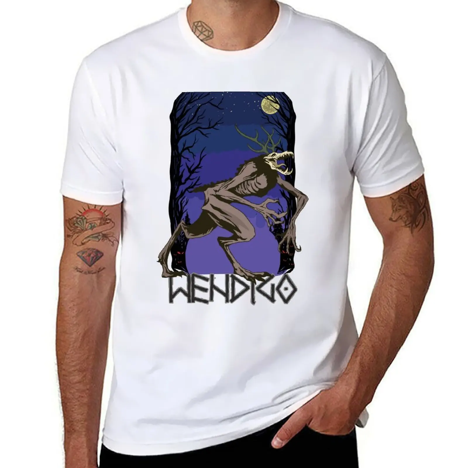 

Native American Wendigo Skin Walker Cryptid Art T-Shirt Gym Wear Breathable Short Sleeve Tee