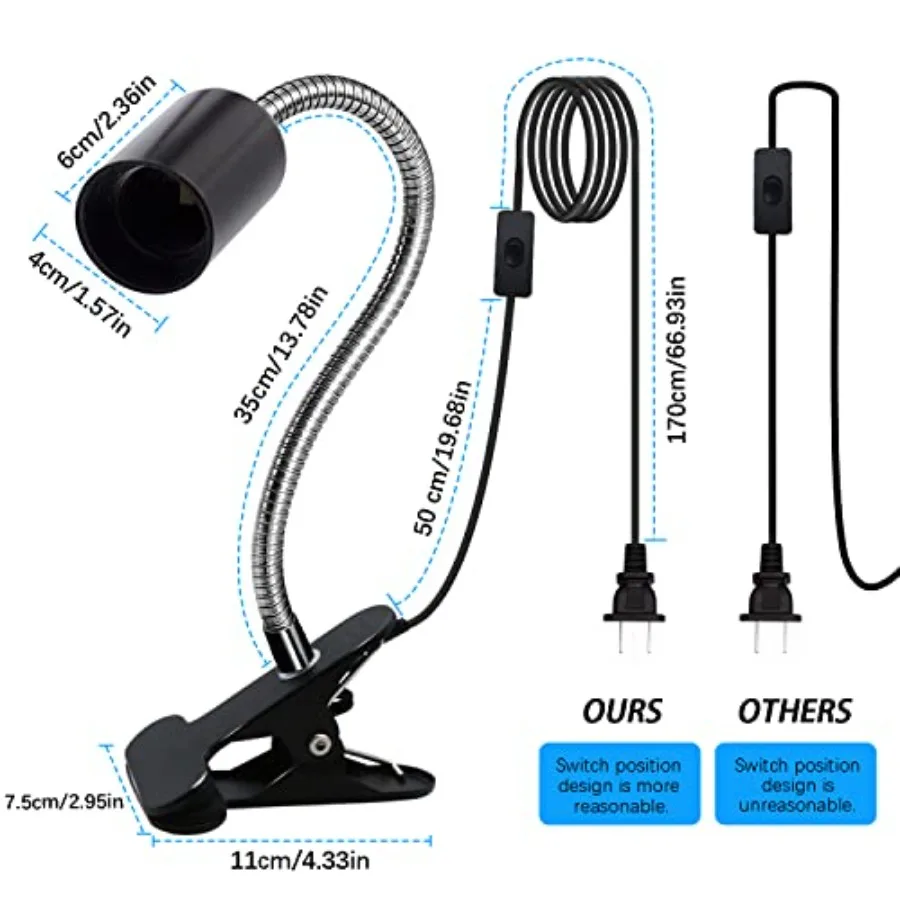 E26/E27 Desk Clip Lamp Holder Wire Neck Clip Holder Clamp Clip on Light Flexible Gooseneck Clamp Light Socket Table Light Adapt
