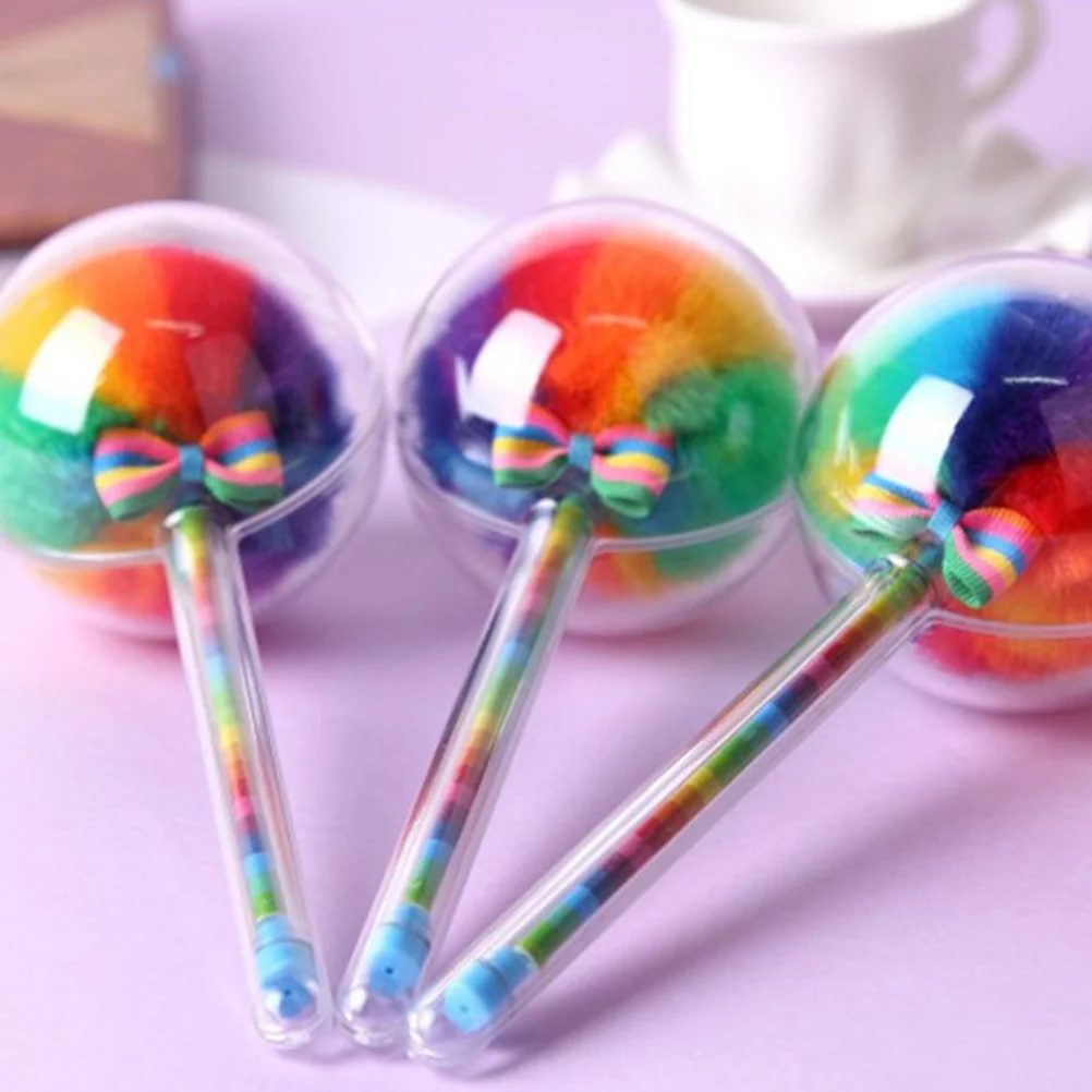 

5Pcs Pom Pom Ballpoint Pen Rainbow Color Smooth Ink Writing Pens Cute Novelty Decorative Pen for Students Creative Writing Tool