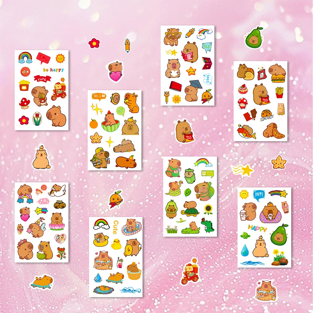 

8/16sheets Cute Cartoon Capybara Graffiti Stickers Decals DIY Notebook Helmet Laptop Car Waterproof Decoration Sticker Kids Toys
