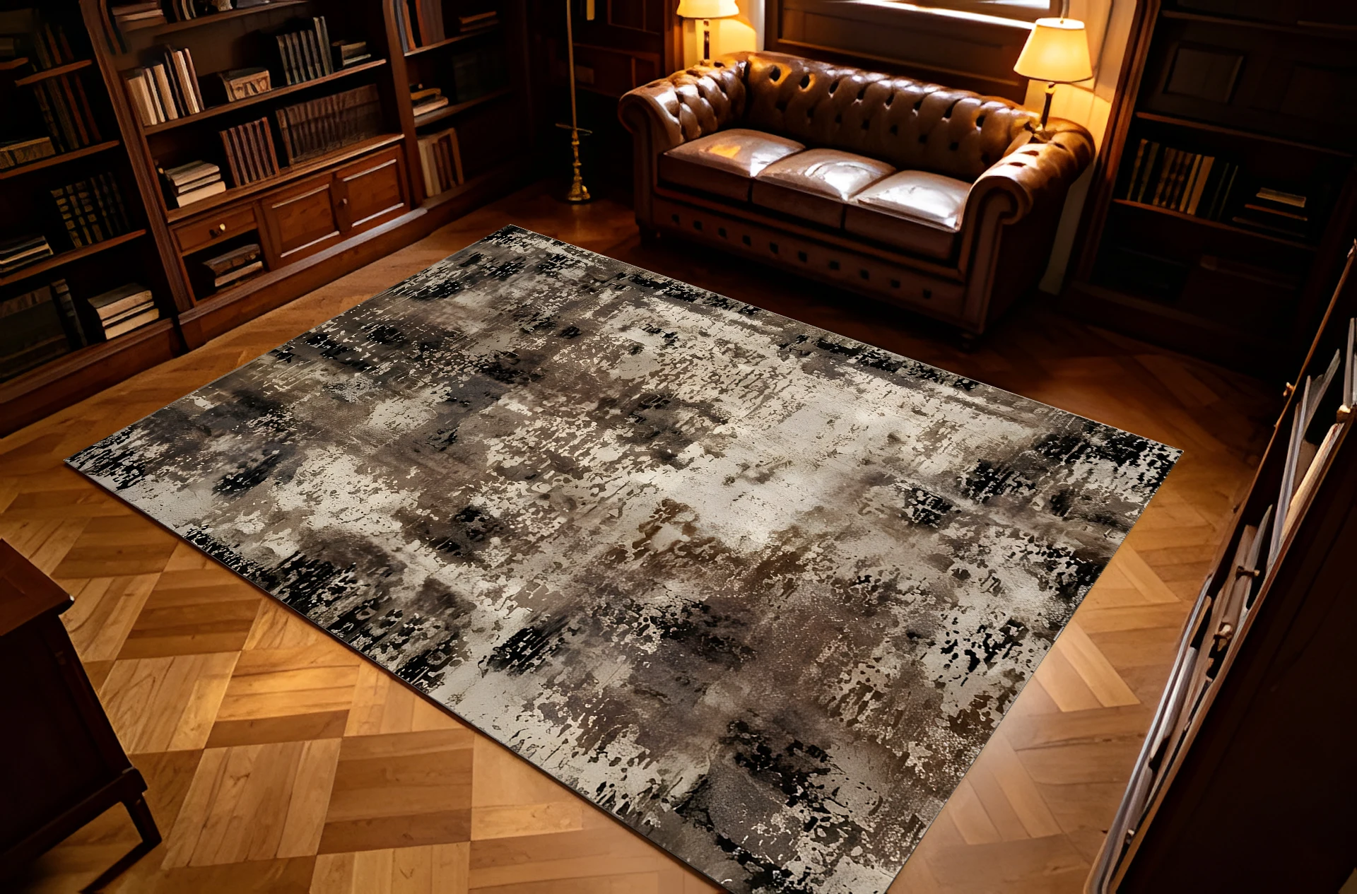 2D Velvet Rug with Brown & Gray Mottled Patterngrey‑Brown Abstract Artistic Area Rug, Hazy Mottled Texture, for Autumn Winter Home Layout, Perfect for Study and Living Room, Retro & Luxurious Texture, Soft to the Touch, for Living Room & Bedroom