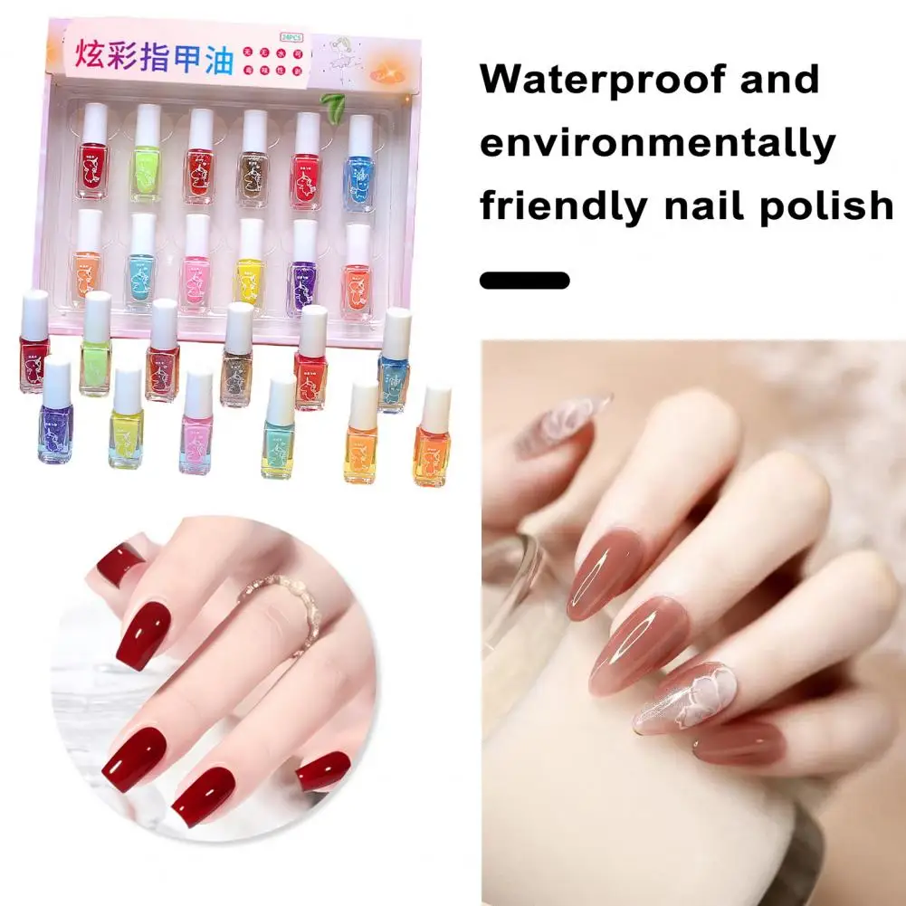 Low Odor Nail Polish for Kids Safe Nail Polish for Children 24pcs Kids Nail Polish Set Low Odor Quick Dry Peel-off for Girls