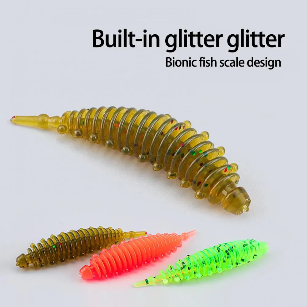 10Pcs 5.5cm/1.3g Fishing Worm Soft Lures Jig Wobblers Built-in Glittering Sequins Simulation Fishing Worm Soft Lures Jig Wobbler