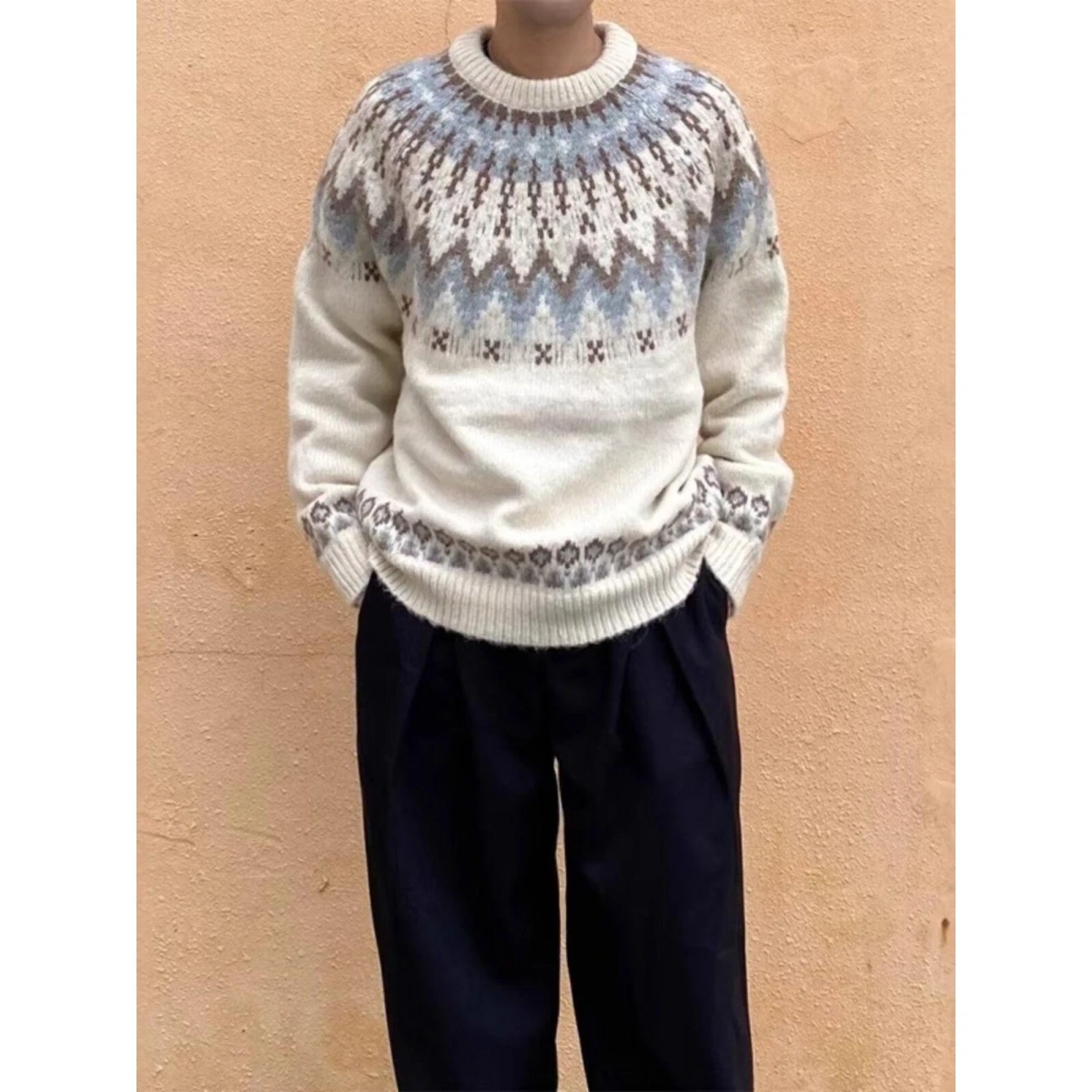 

Kapital Vintage Japanese Sle Thiened round Ne Knitted Sweater Face Design Winter Warm Casual ex Sweater