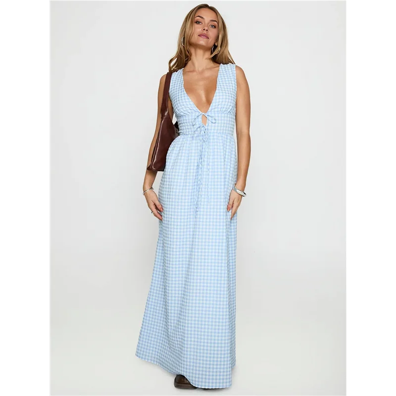 CYL-Women الخامس الرقبة فستان ماكسي بوهو فلوي فستان طويل الأزهار فضفاضة تناسب الصيف فستان الشمس Y2K الخروج فساتين الشاطئ