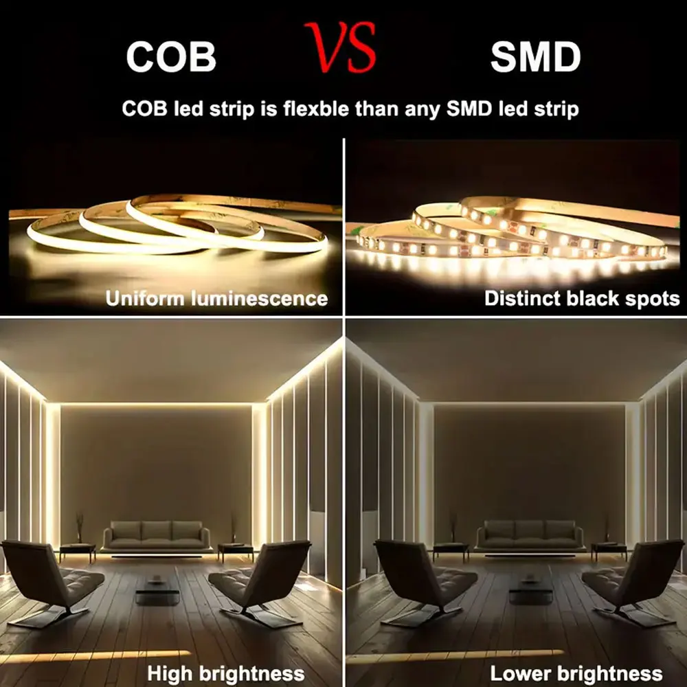 3mm COB Strip Light with Adjustable Color Temperature Warm/White & Dimmable Brightness Knob Switch for TV Backlight, Cabinets