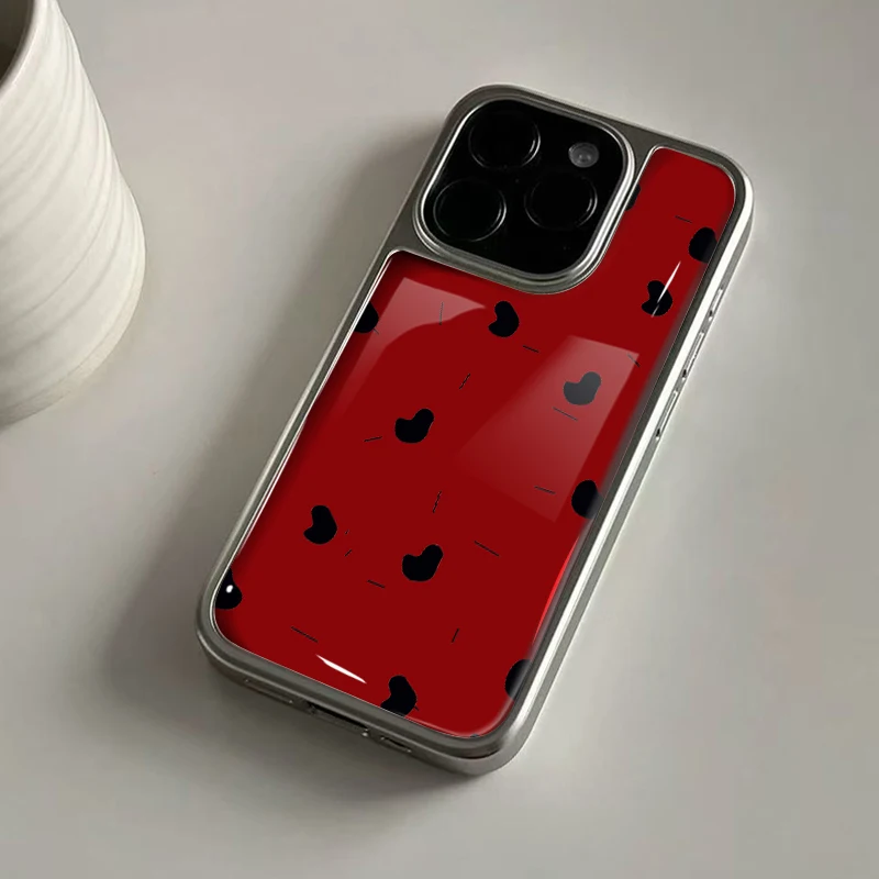 Ins Klassische rote Drucke, Hydrogel-Rückplatte, silberner Rand, stoßfeste Handyhülle für iPhone 17, 16, 15, 14 Pro Max