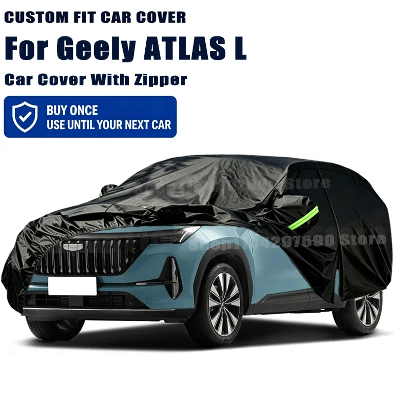 For Geely ATLAS L Outdoor Full Car Cover With Zipper Snow Cover Sunshade Waterproof Dustproof Exterior Protection