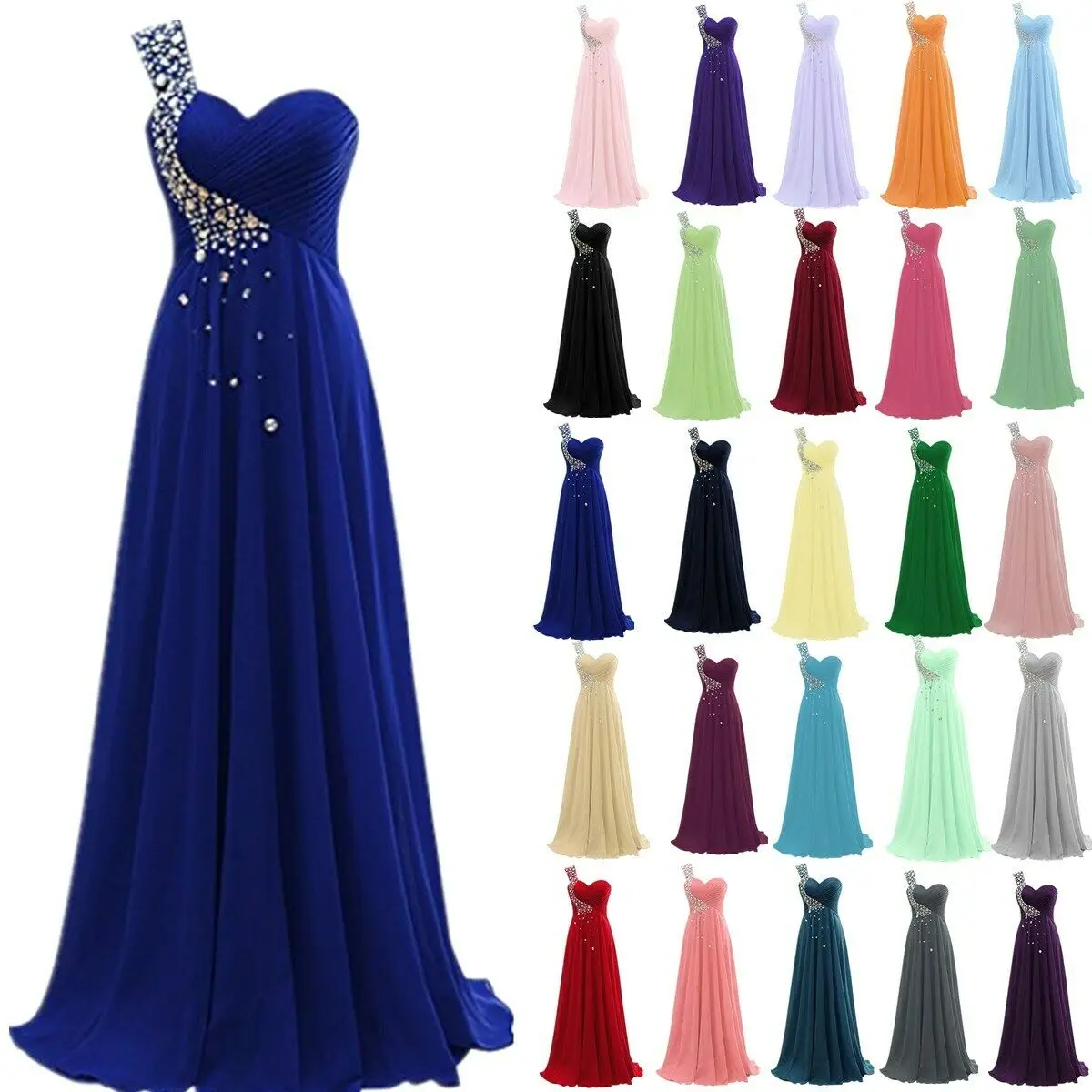 Uma linha chiffon um ombro vestidos de dama de honra cristais beading plissado elegante festa de casamento formal baile noite corset volta