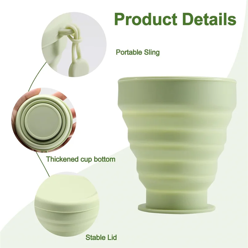 200 ml faltbarer Silikonbecher mit Deckel, wiederverwendbares, erweiterbares Trinkbecher-Set für Camping und Rucksackreisen, Outdoor-Reisen, Mehrzwecknutzung – Detail 6