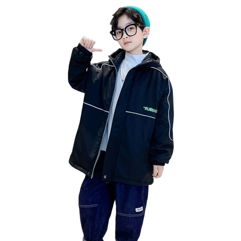 Boys Coat Jacket Cotton Outerwear Windbreak 2023 Hot Thicken Velvet Winter Warm Teenagers Children\'s Clothing