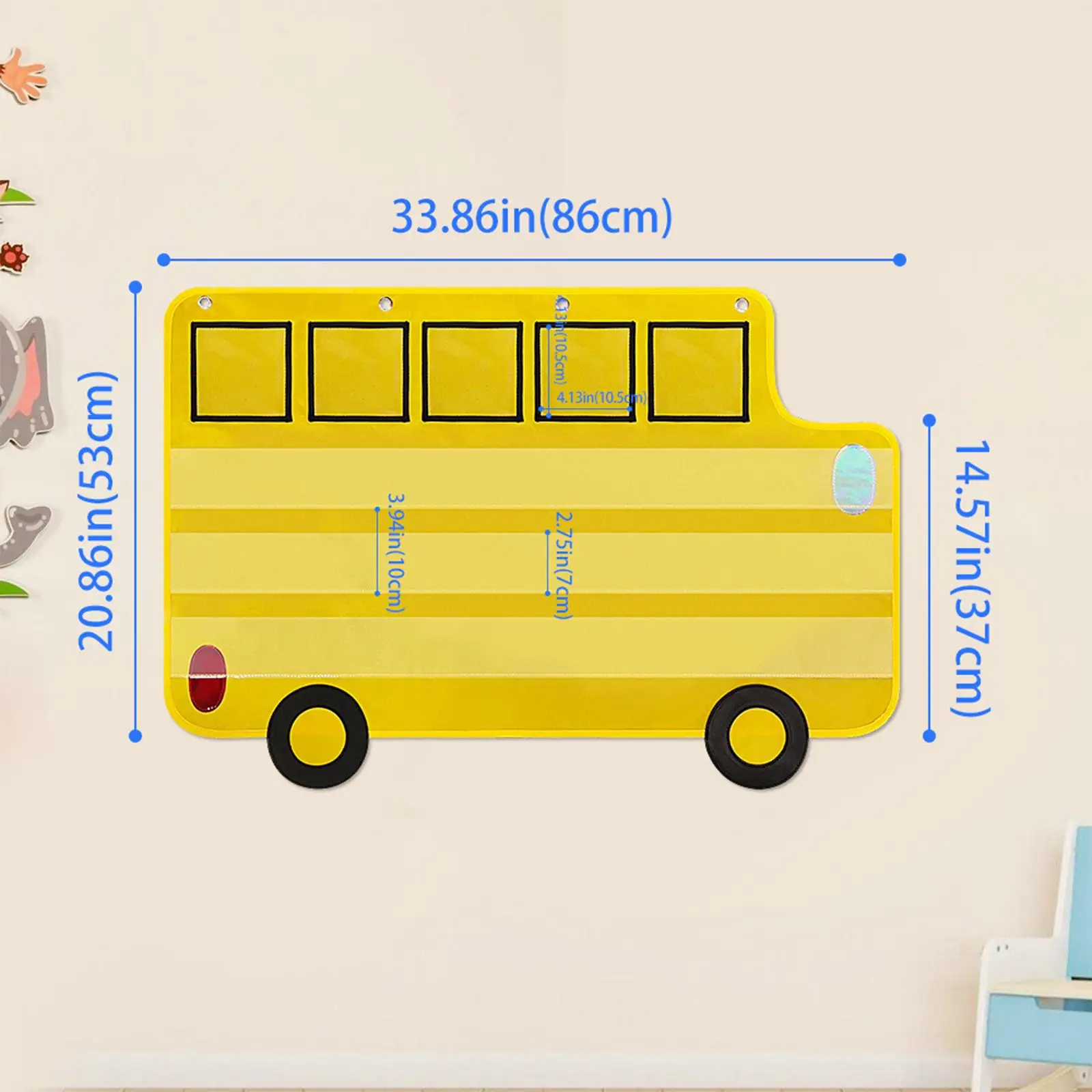 Bus Pocket Chart Hanging Wall Organization for Preschool Learning, Office, Home Activities Teacher Lessons