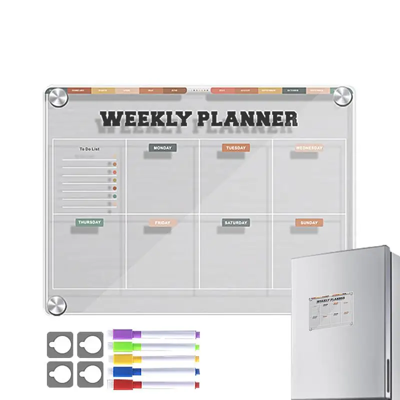Magnetic Dry Erase Board For Fridge Reusable Refrigerator Calendar Planner Board 12x9in Acrylic Clear Message Board Fridge