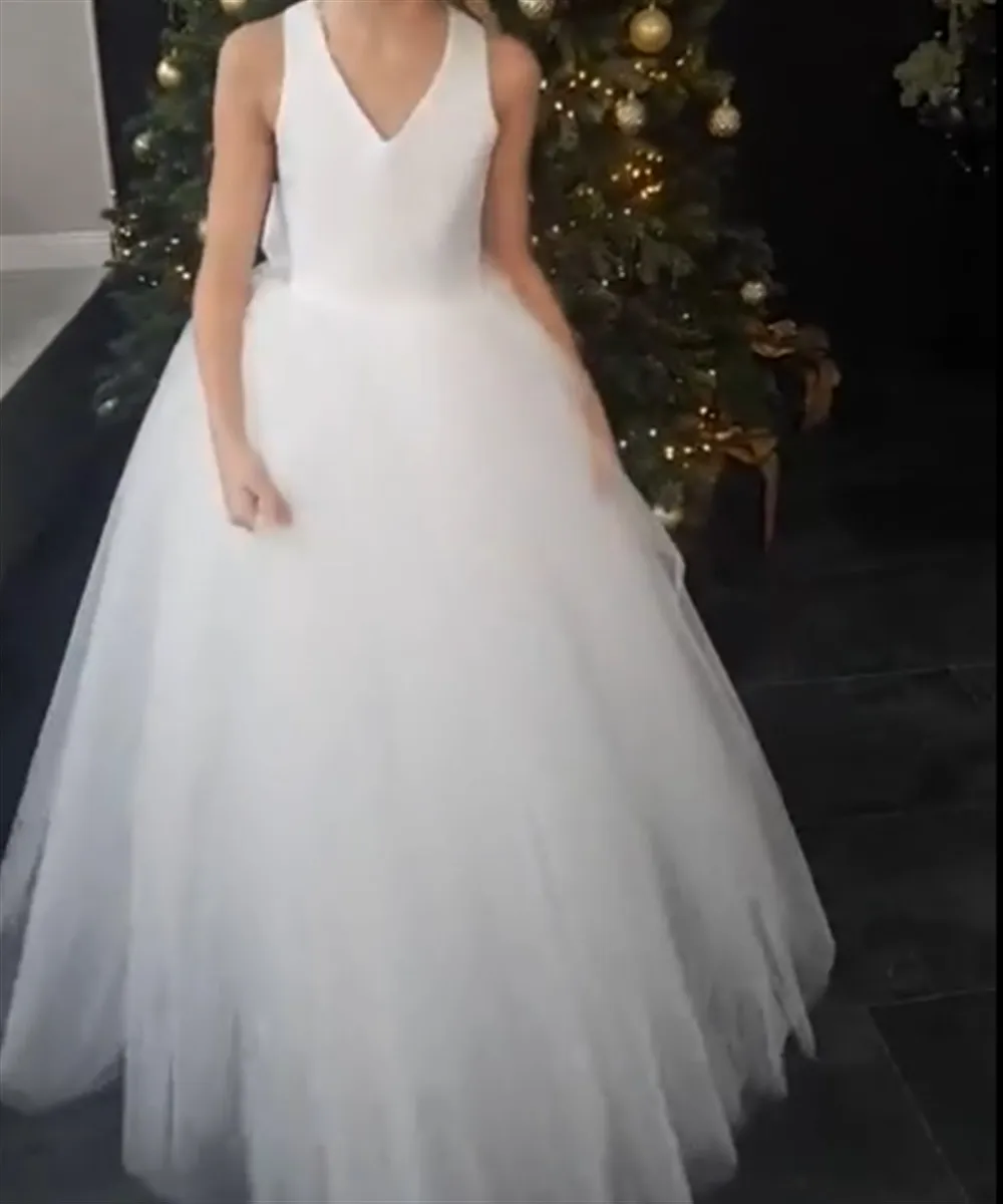 Vestido de novia elegante personalizado con flores para niña, vestido de satén con tirantes cruzados y lazo para fiesta de cumpleaños, graduación, vestido de baile de primera comunión para niños