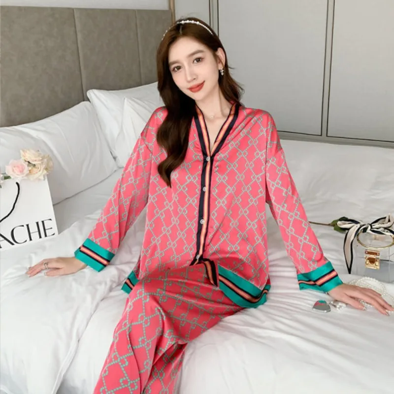 Pajamas Summer Spring Satin Silk V Neck Long Sleeves Long Shorts Cardigan Sets Sleepwear Women Sexy Luxury Pijamas Ladies Thin