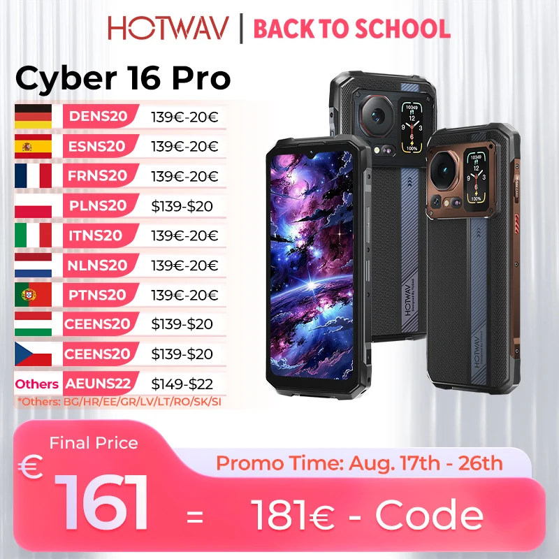 HOTWAV Cyber 16 Pro Robustes Smartphone G100 Octa-Core Android 15 Mobiltelefon 108 MP 6,6 Zoll FHD+ 2K 8 GB 512 GB 6280 mAh Mobiltelefon