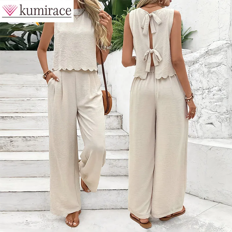 

2026 Summer European and American Women's Fashion Ice Silk Sleeveless Tank Top Casual Pants Set New Styl Enew in Matching Sets